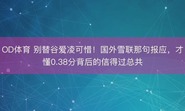OD体育 别替谷爱凌可惜!国外雪联那句报应,才懂0.38分背后的信得过总共